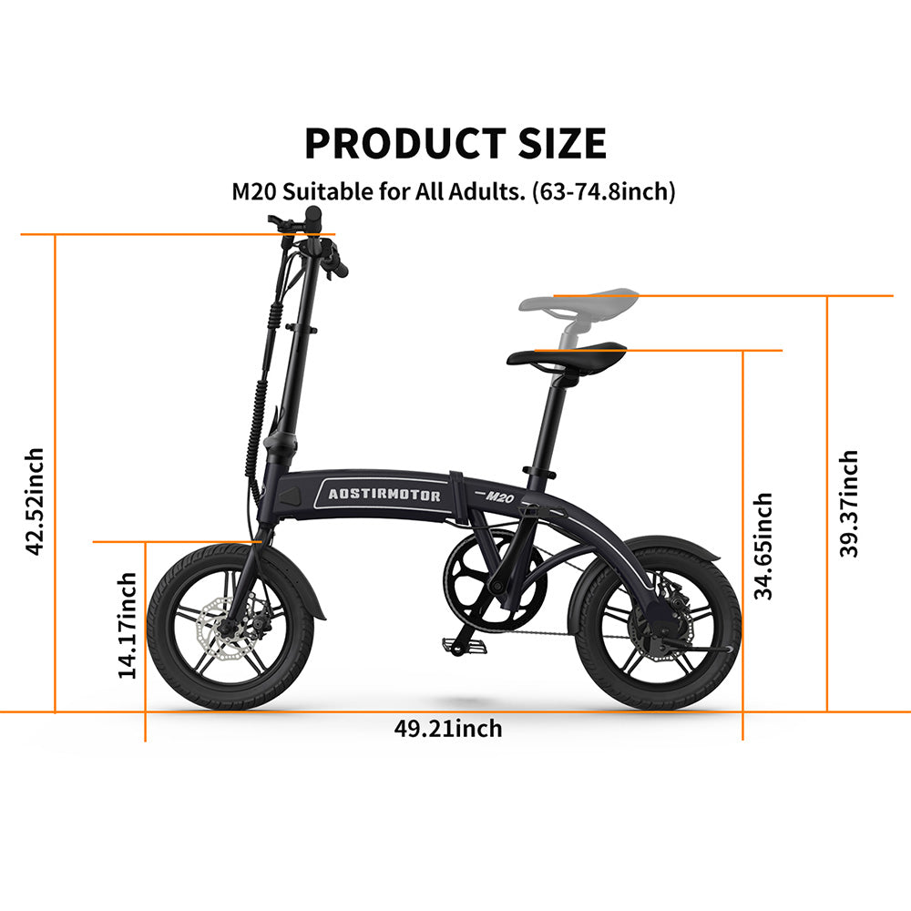 350W Folding 14-Inch Tire Electric Bike 25 mph 36V 7.5AH Lithium Battery Adult