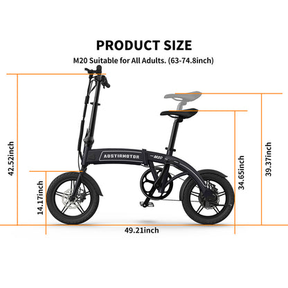 350W Folding 14-Inch Tire Electric Bike 25 mph 36V 7.5AH Lithium Battery Adult