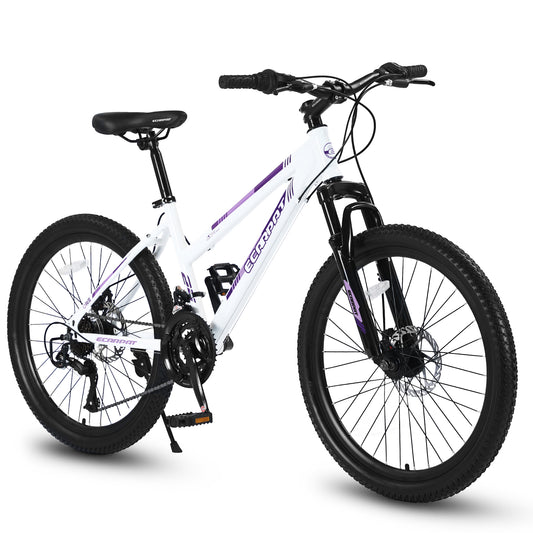 26 Inch Aluminum Mountain Bike Shimano 21 Speed Dual Disc Brake Front Suspension For Women WHITE