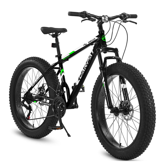 26x4 Inch Fat Tire Mountain Bike Shimano 21 Speed Dual Disc Brake Front Suspension Trail Bike, Urban Commuter City Bicycle Adult or Youth Black