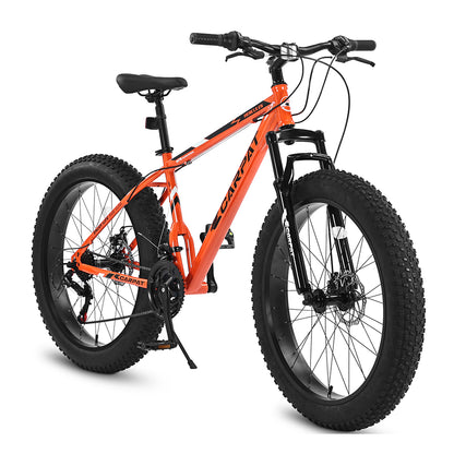 26x4 Inch Fat Tire Mountain Bike Shimano 21 Speed Dual Disc Brake Front Suspension Trail Bike, Urban Commuter City Bicycle Adult or Youth Orange