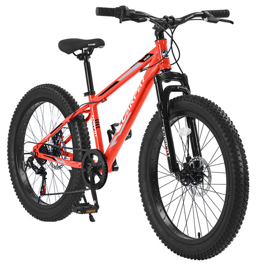 24x3 Inch Fat Tire Urban Commuter City Bike Shimano 7 Speed Front Suspension Dual Disc Brake High-Carbon Steel Frame Orange