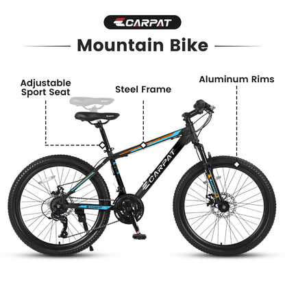 26 Inch Aluminum Mountain Bike Shimano 21 Speed Dual Dis Brake Front Suspension For Women Men BLACK BLUE