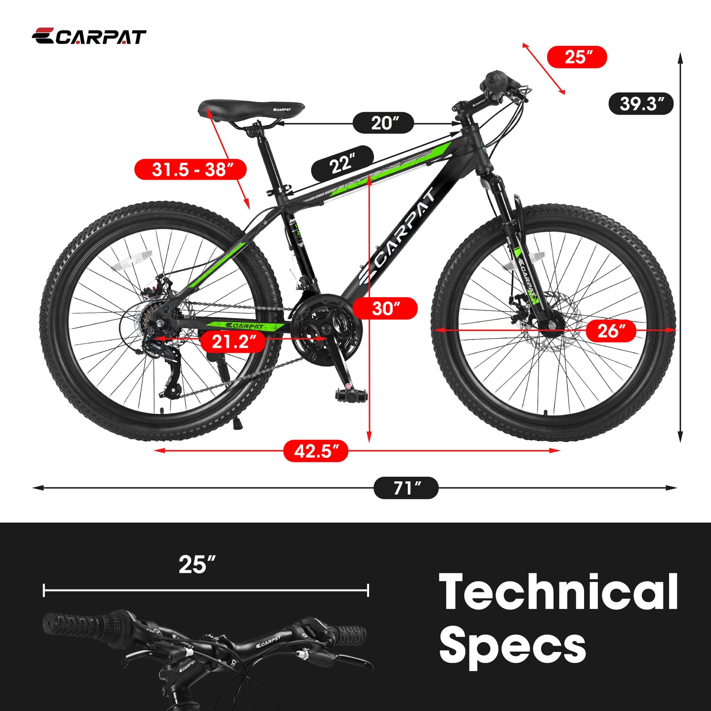 26 Inch Aluminum Mountain Bike Shimano 21 Speed Dual Dis Brake Front Suspension For Women Men BLACK GREEN