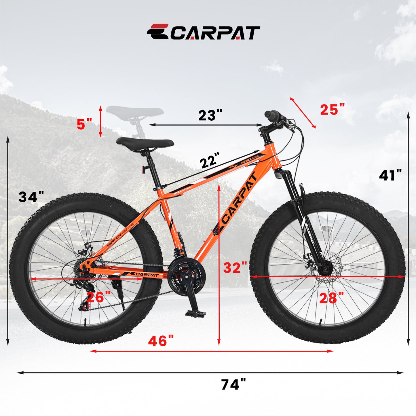 26x4 Inch Fat Tire Mountain Bike Shimano 21 Speed Dual Disc Brake Front Suspension Trail Bike, Urban Commuter City Bicycle Adult or Youth Orange