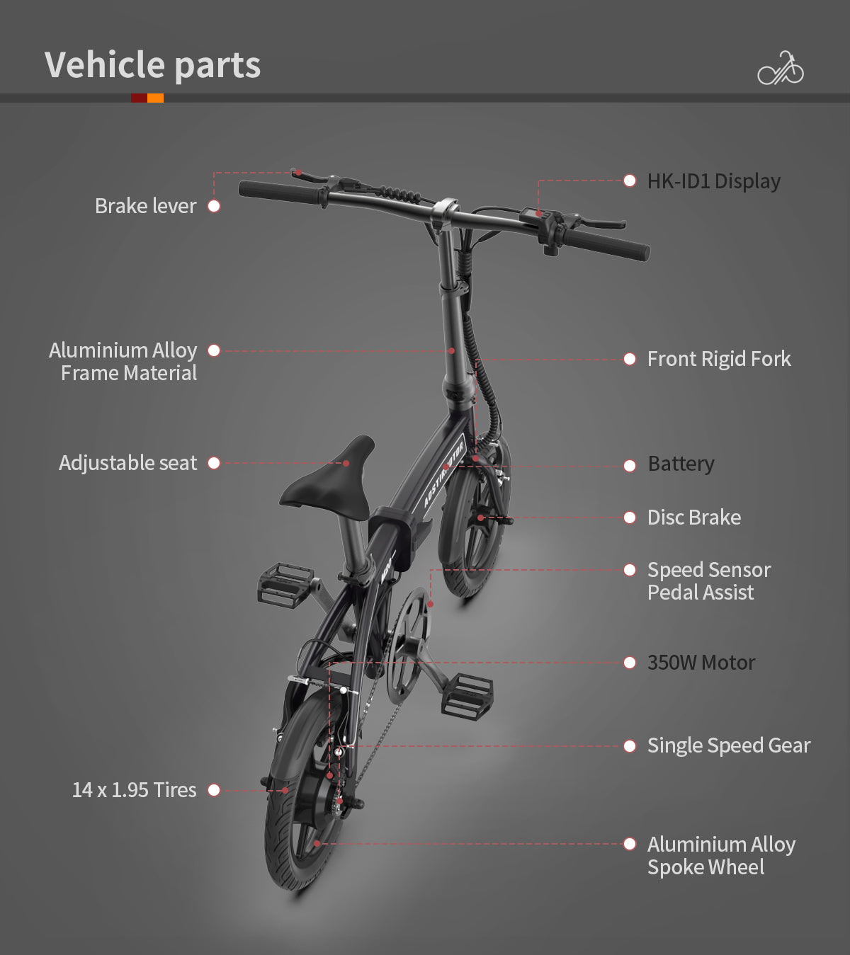 350W Folding 14-Inch Tire Electric Bike 25 mph 36V 7.5AH Lithium Battery Adult