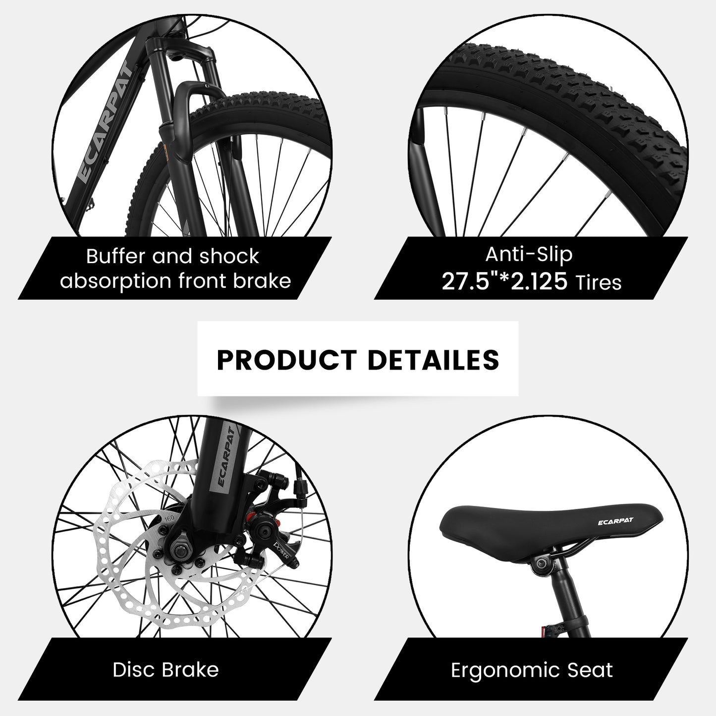 27.5 Inch Aluminum Mountain Bike Shimano 21 Speed Dual Disc Brake Front Suspension For Women Men Black