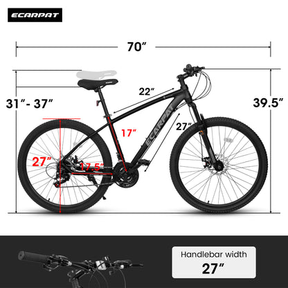 27.5 Inch Aluminum Mountain Bike Shimano 21 Speed Dual Disc Brake Front Suspension For Women Men Black