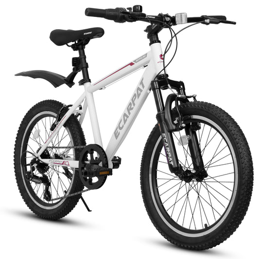 20 Inch Kids Montain Bike Shimano 7 Speed Disc Brake Front Suspension Hard Tail for Boys and Girls Black White