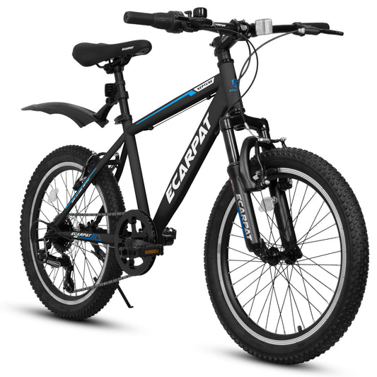 20 Inch Kids Montain Bike Shimano 7 Speed Disc Brake Front Suspension Hard Tail for Boys and Girls Black Blue