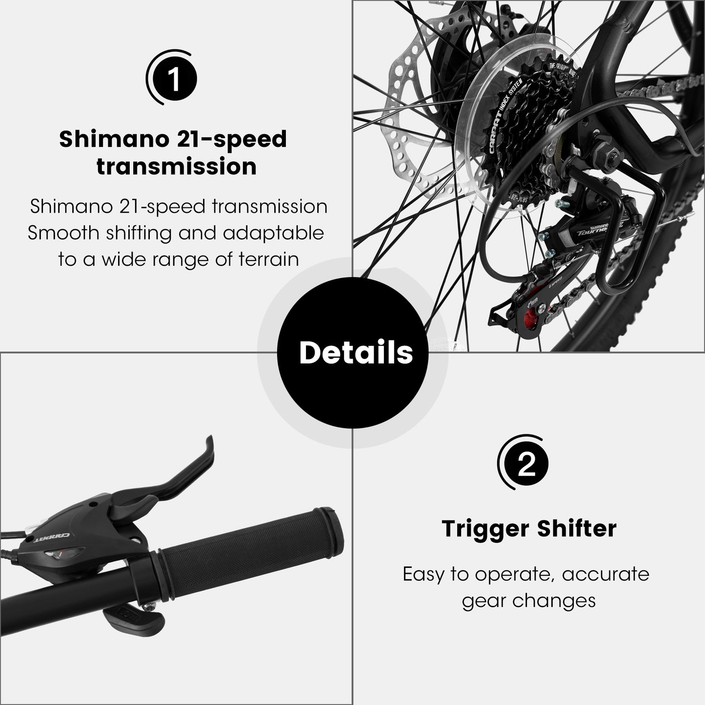 27.5 Inch Aluminum Mountain Bike Shimano 21 Speed Dual Disc Brake Front Suspension For Women Men Black