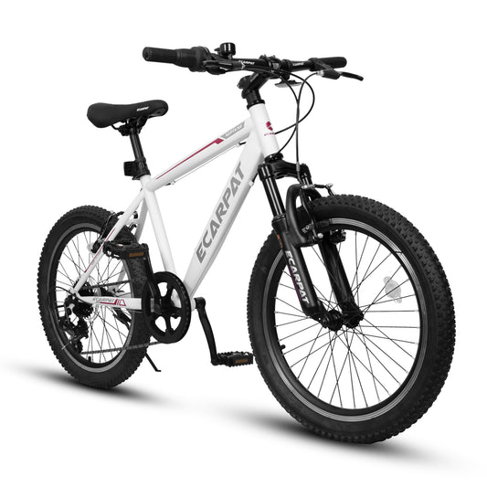 20 Inch Kids Montain Bike Shimano 7 Speed Disc Brake Front Suspension Hard Tail for Boys and Girls WHITE PINK