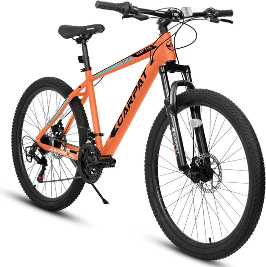 26 Inch Aluminum Mountain Bike Shimano 21 Speed Dual Disc Brake Front Suspension For Women Men Orange