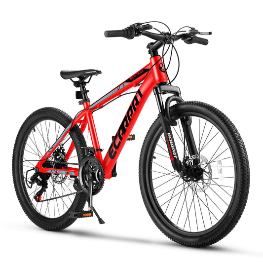 24 Inch Mountain Bike Shimano 21 Speed Dual Disc Brake Front Suspension For Boy Girl Red