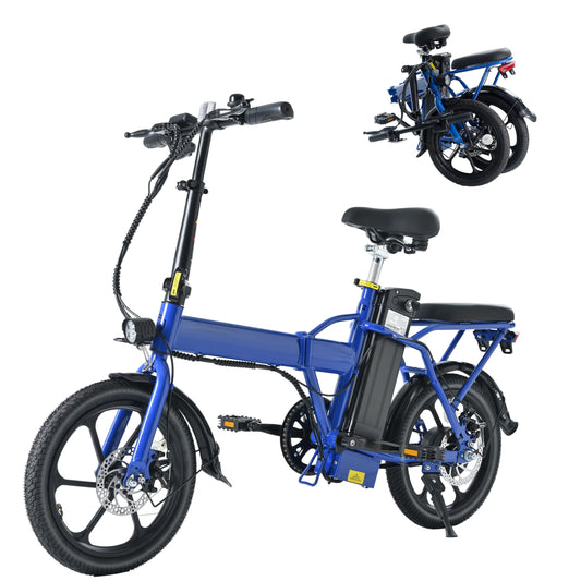 500W Folding 20 inch Fat Tire Electric City Commuter Bike 15.5 mph 48V 10.4 AH Removable Lithium Battery Adult Blue