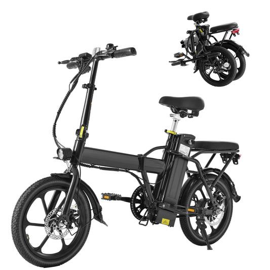 500W Folding 20 inch Fat Tire Electric City Commuter Bike 15.5 mph 48V 10.4 AH Removable Lithium Battery Adult Black