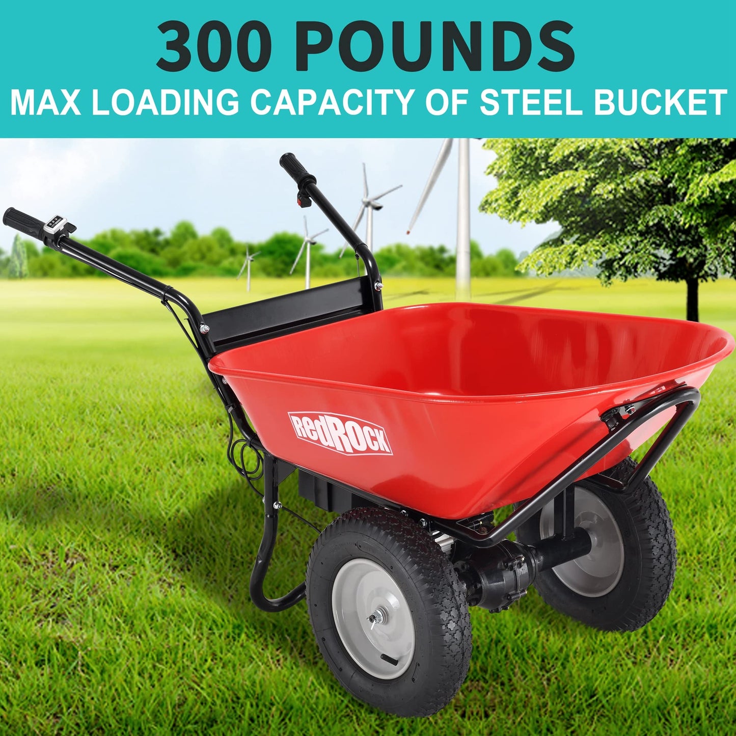 Wheelbarrow Utility Cart, Electric Powered Cart, 24V 14Ah 180W, AGM Battery 330lbs Max Capacity, Max Cubage 4 Cuft, Barrel Dump Material Debris Hauler