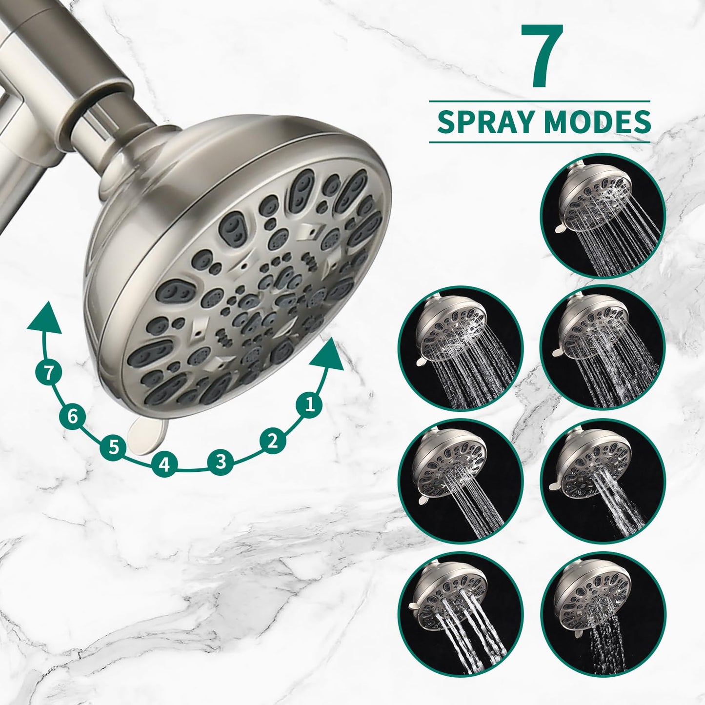 Brushed Nickel Bathroom Shower Head and Handheld Showerhead Combo Shower System with Tub Spout,Drill-Free slider bar, 7 jets Top Shower and 7 jets handheld shower, Rough-in Valve Included